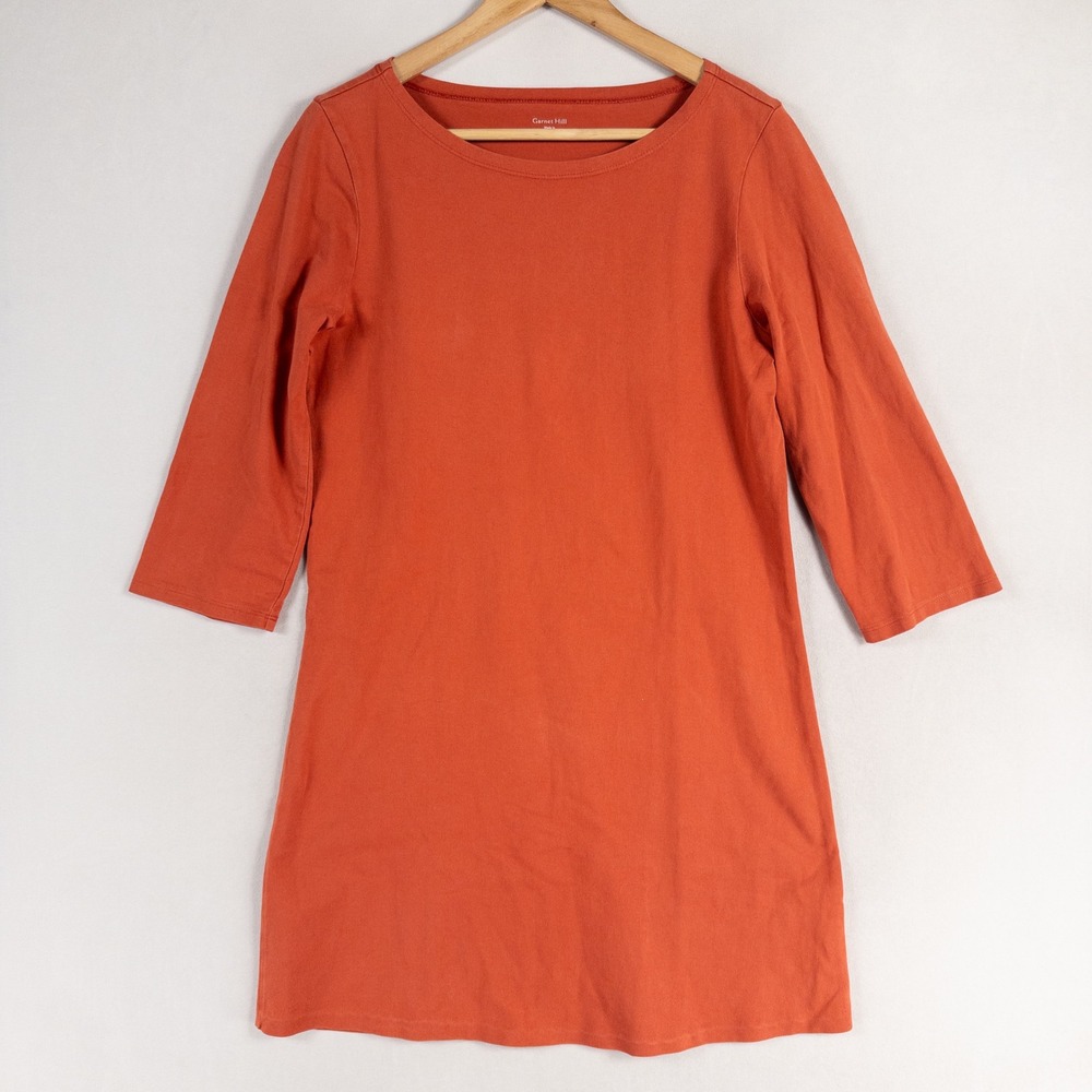 Garnet Hill Tunic Dress Sz 8 Orange Organic Cotton Jersey Knit 3/4 Sleeve Casual - Picture 1 of 8